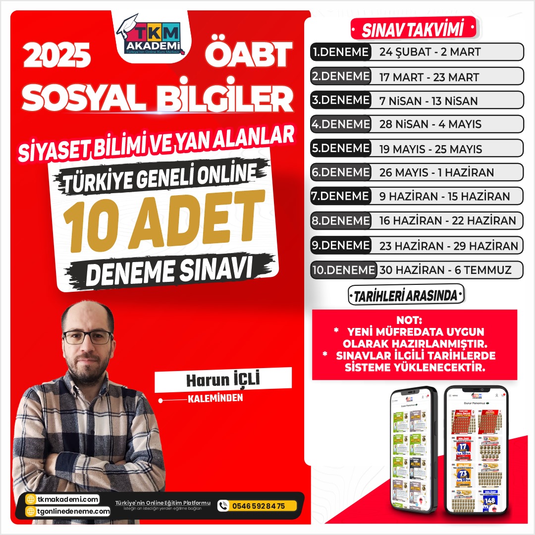 2025 Sosyal Bilgiler ÖABT Türkiye Geneli 10 Adet Deneme Sınavı - TKM Akademi