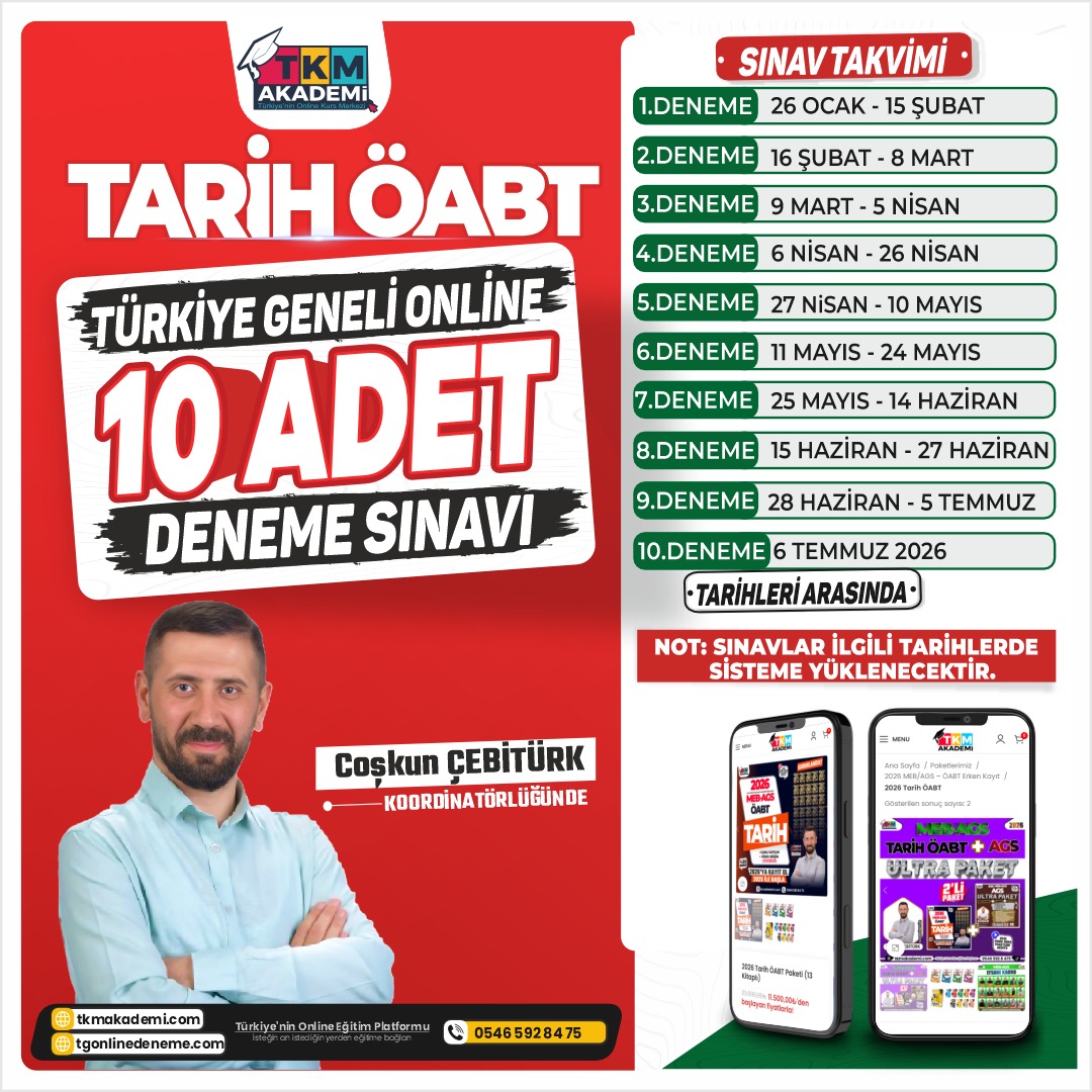 2026 TKM Akademi Tarih ÖABT 10 Adet Türkiye Geneli Deneme Sınavı